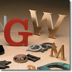 Cast Metal Sign Letters, cast metal, painted metal and bronze finishes